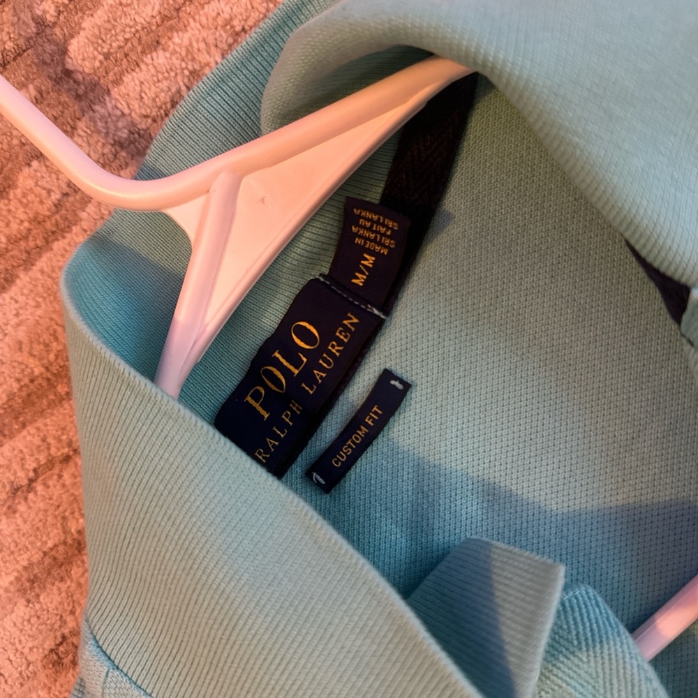 Polo by Ralph Lauren Men's Aqua Polo Shirt with Yellow Logo - Picture 2 of 4
